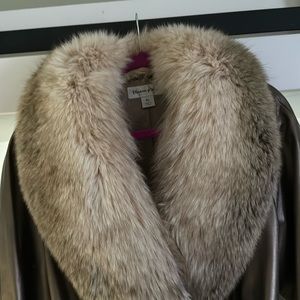 Preston & York metallic Lamb skin and Blue Fox belted coat. Size XL. Never worn.